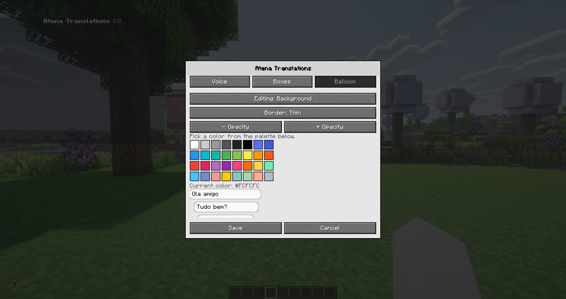 Balloon appearance settings